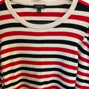 Talbots red, black, and white/cream breton stripes sweater, size x-small